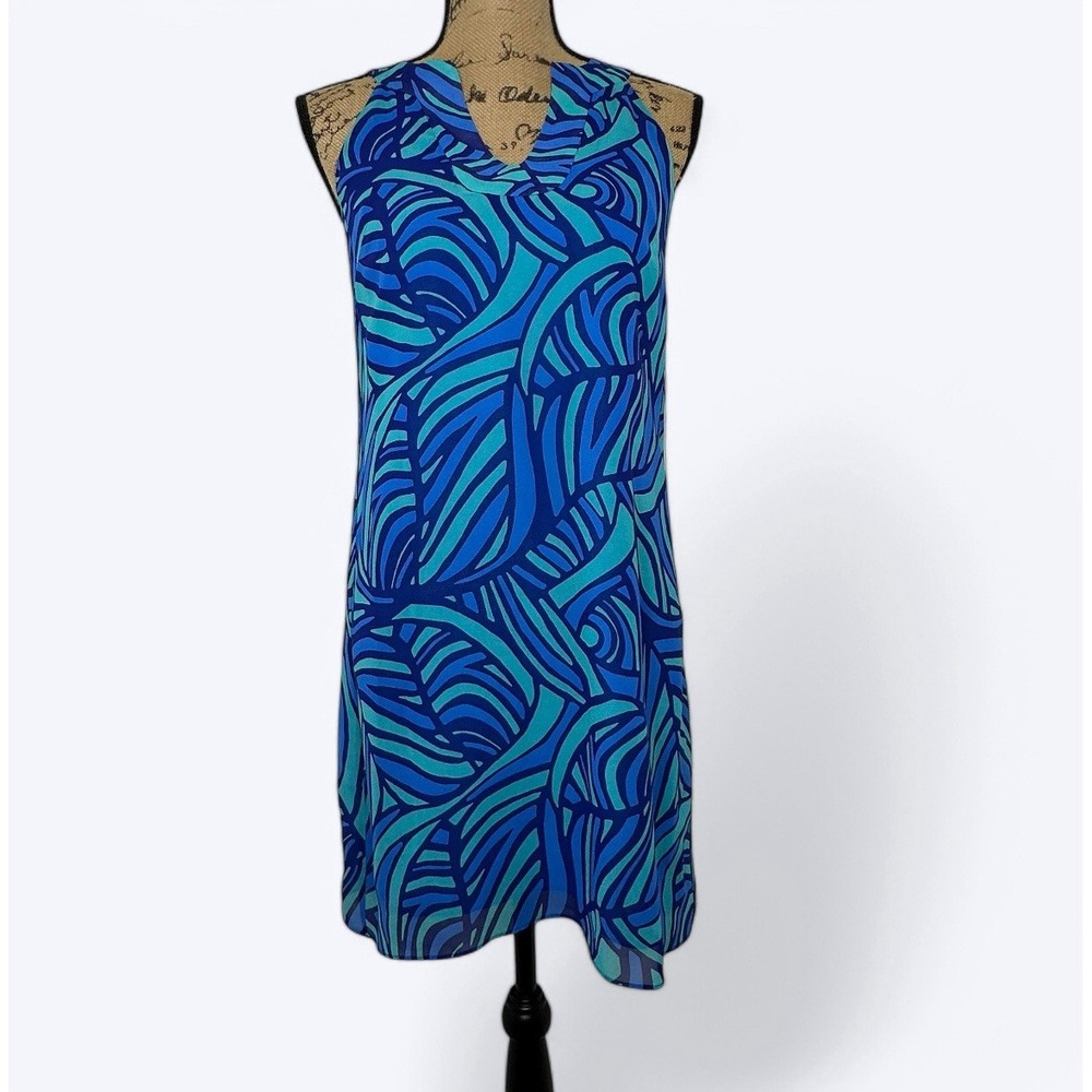 Alice & Trixie Silk Mini Dress‎ Blue Abstract Cruise Coastal Artsy Womens Sz XS